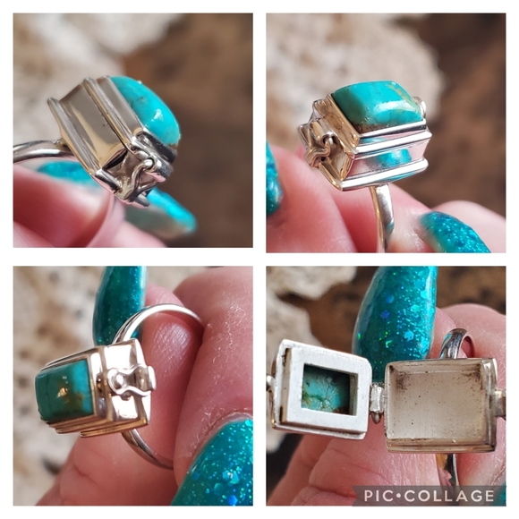 Genuine Kingman Blue Mojave Turquoise Poison Box Ring Size 9 - Picture 5 of 8